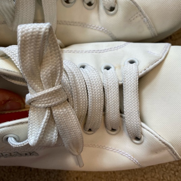 Authentic Prada nylon leather sneakers white lace up - Picture 9 of 10